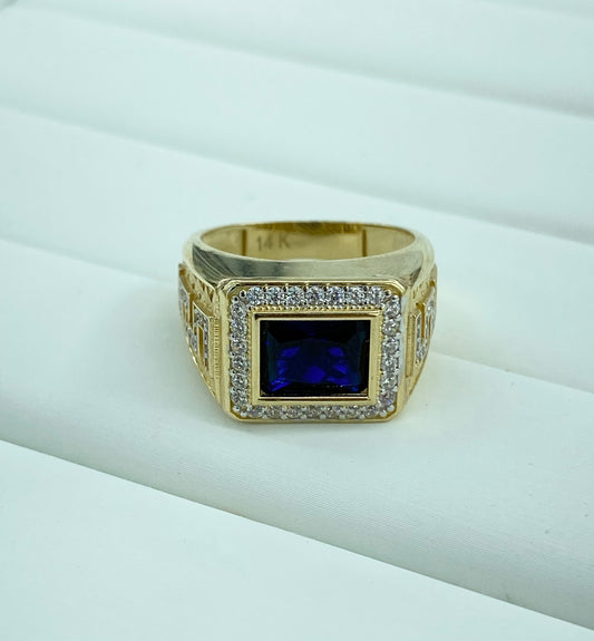 Anillo hombre piedra azul 14k