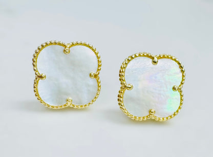 Aretes clover blanco 14k