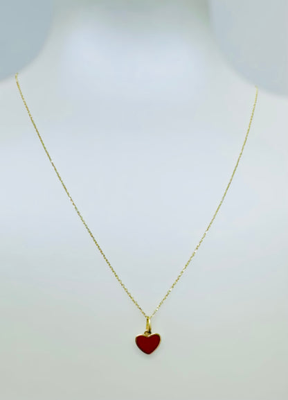 Cadena de corazón rojo 14k