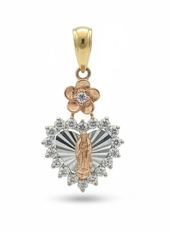 Dije de la virgen de Guadalupe en forma de corazo 14k