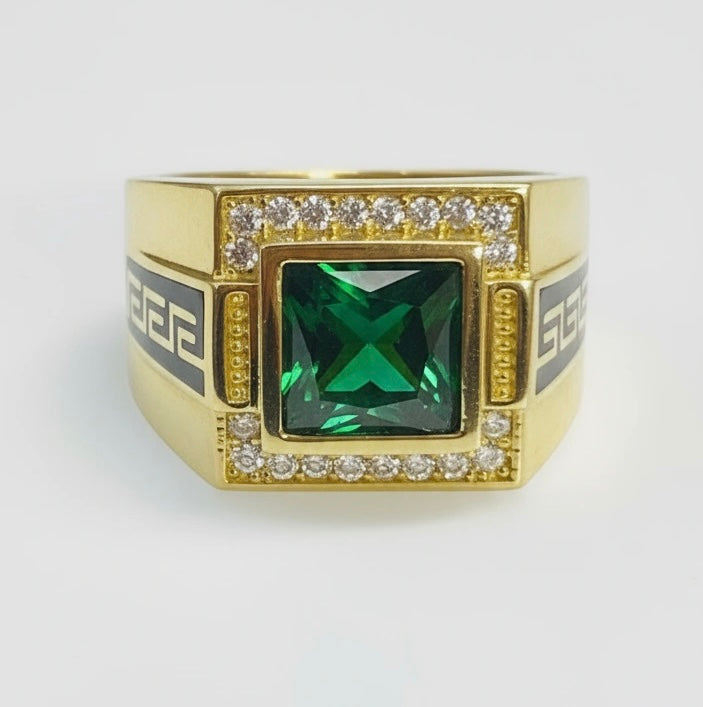 Green square stone ring 14k