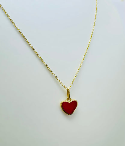 Cadena de corazón rojo 14k