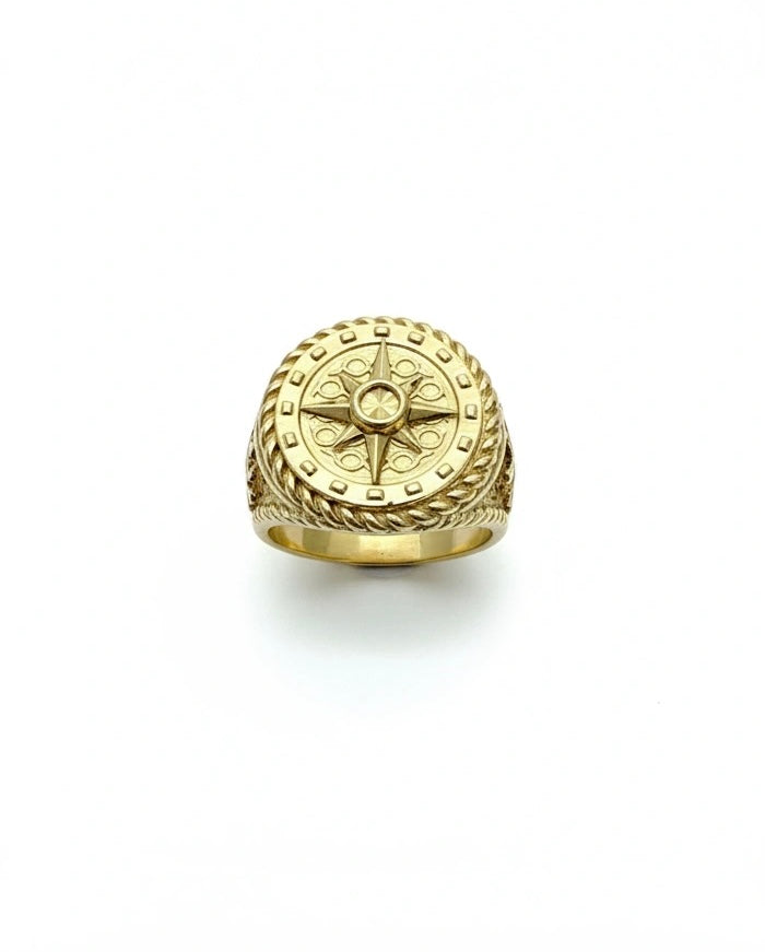 Anillo de hombre de brújula 14k