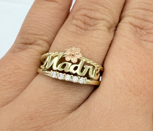Anillo de madre con flor 10k