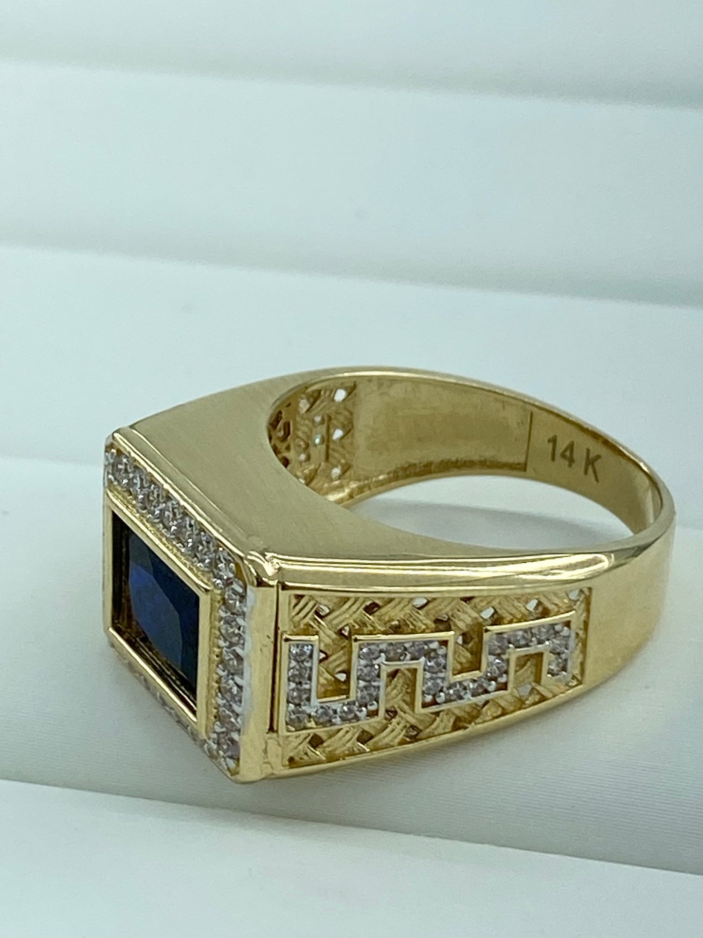 Anillo hombre piedra azul 14k