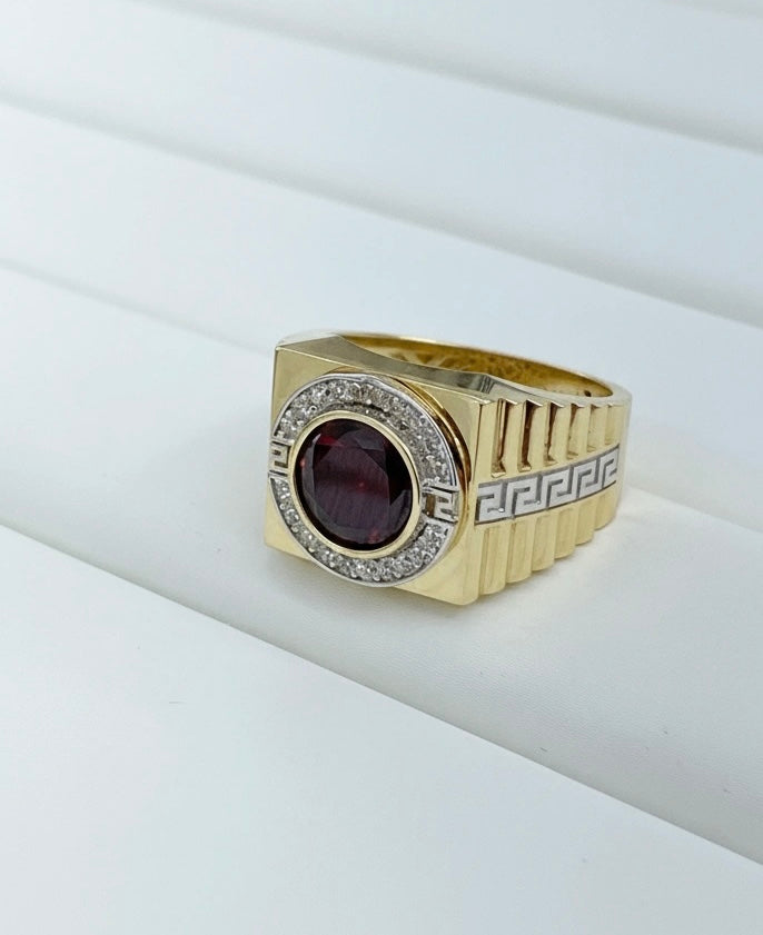 Anillo hombre piedra roja 14k
