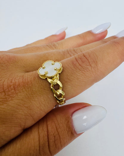 Anillo clover blanco 14k