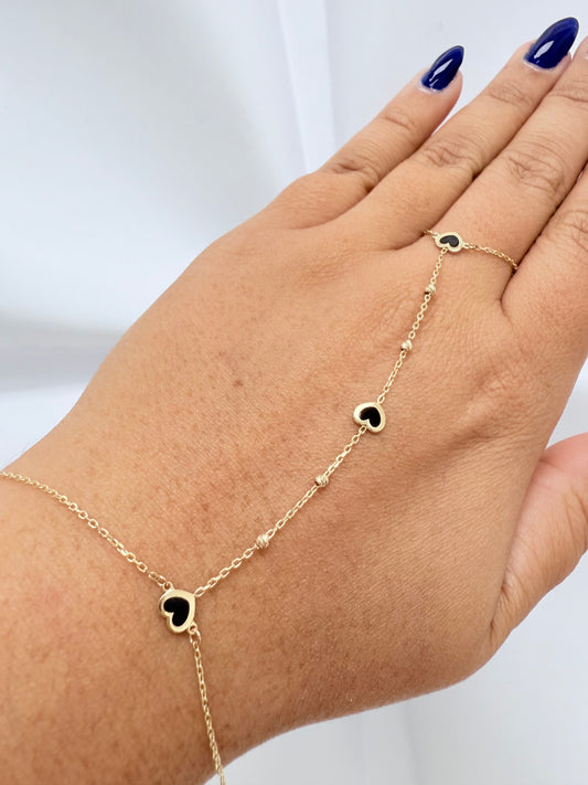 Pulsera clon con corazones oscuros 14k