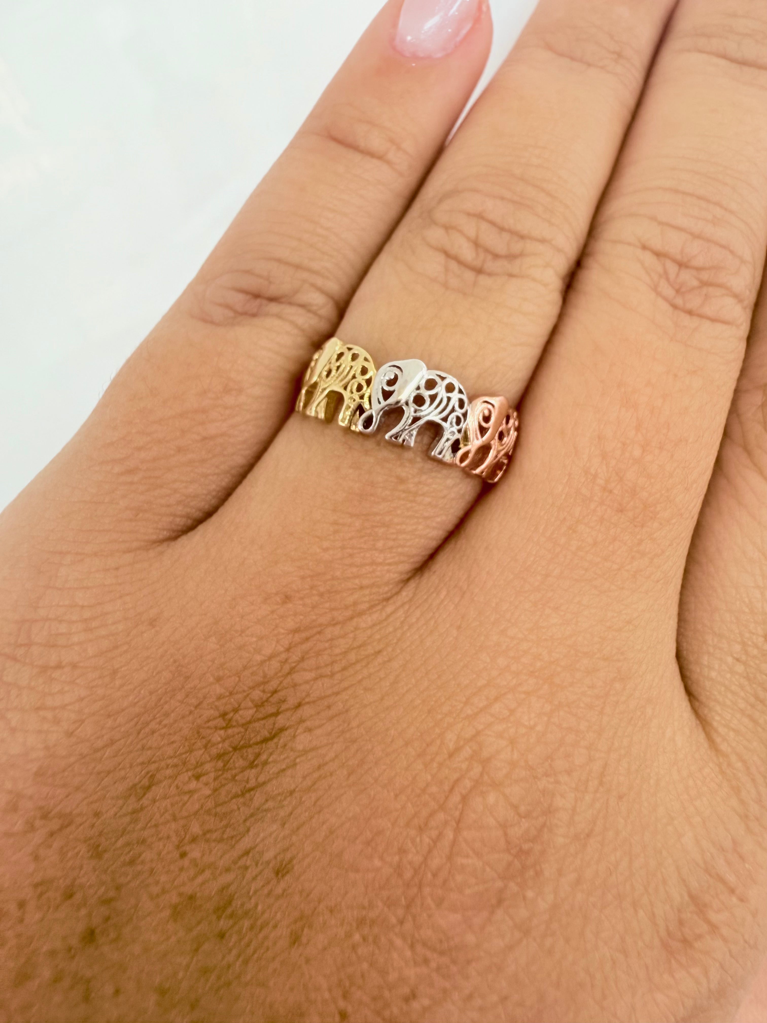 Anillo de 3 elefantes 10k