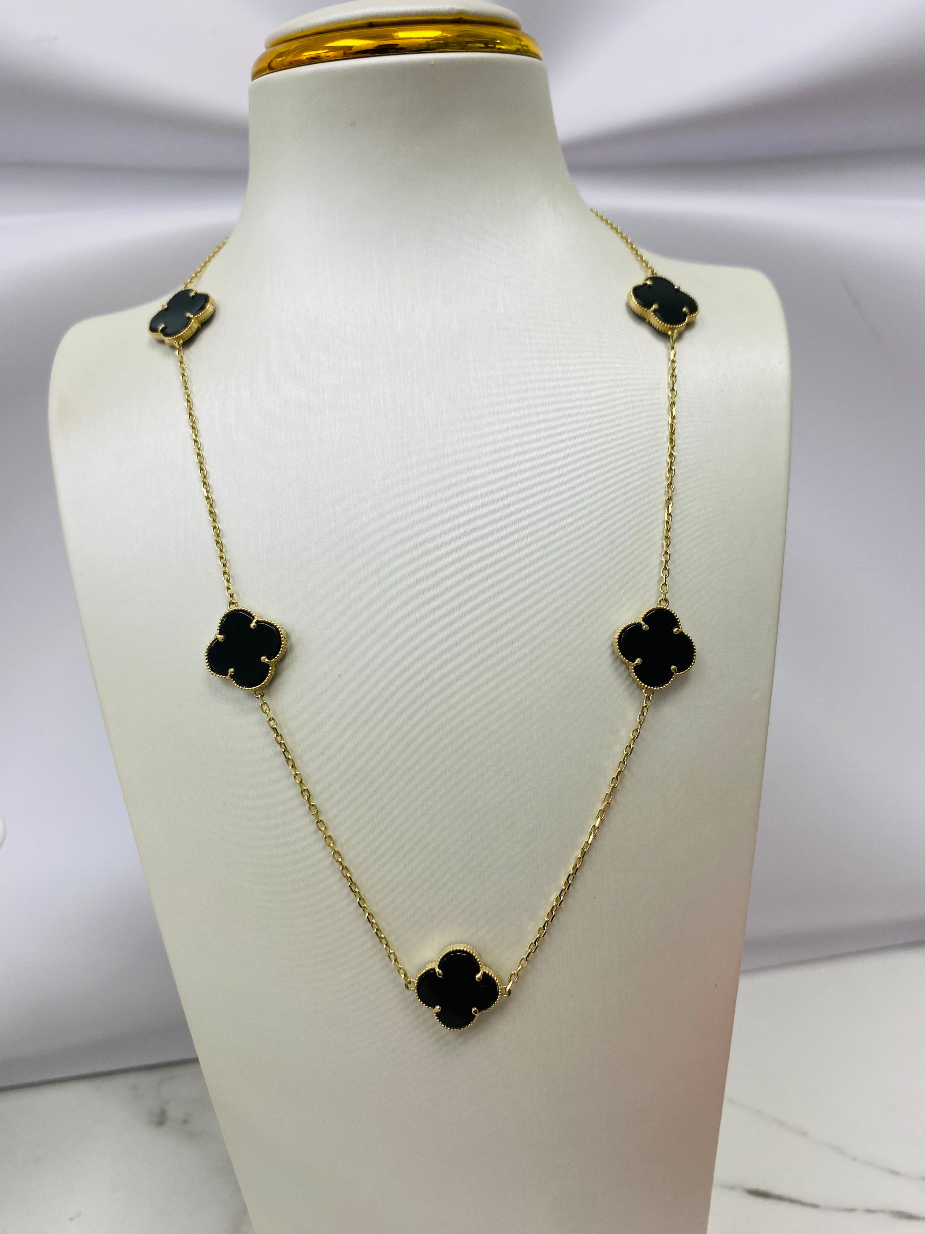 Cadena clover con ónix 14k