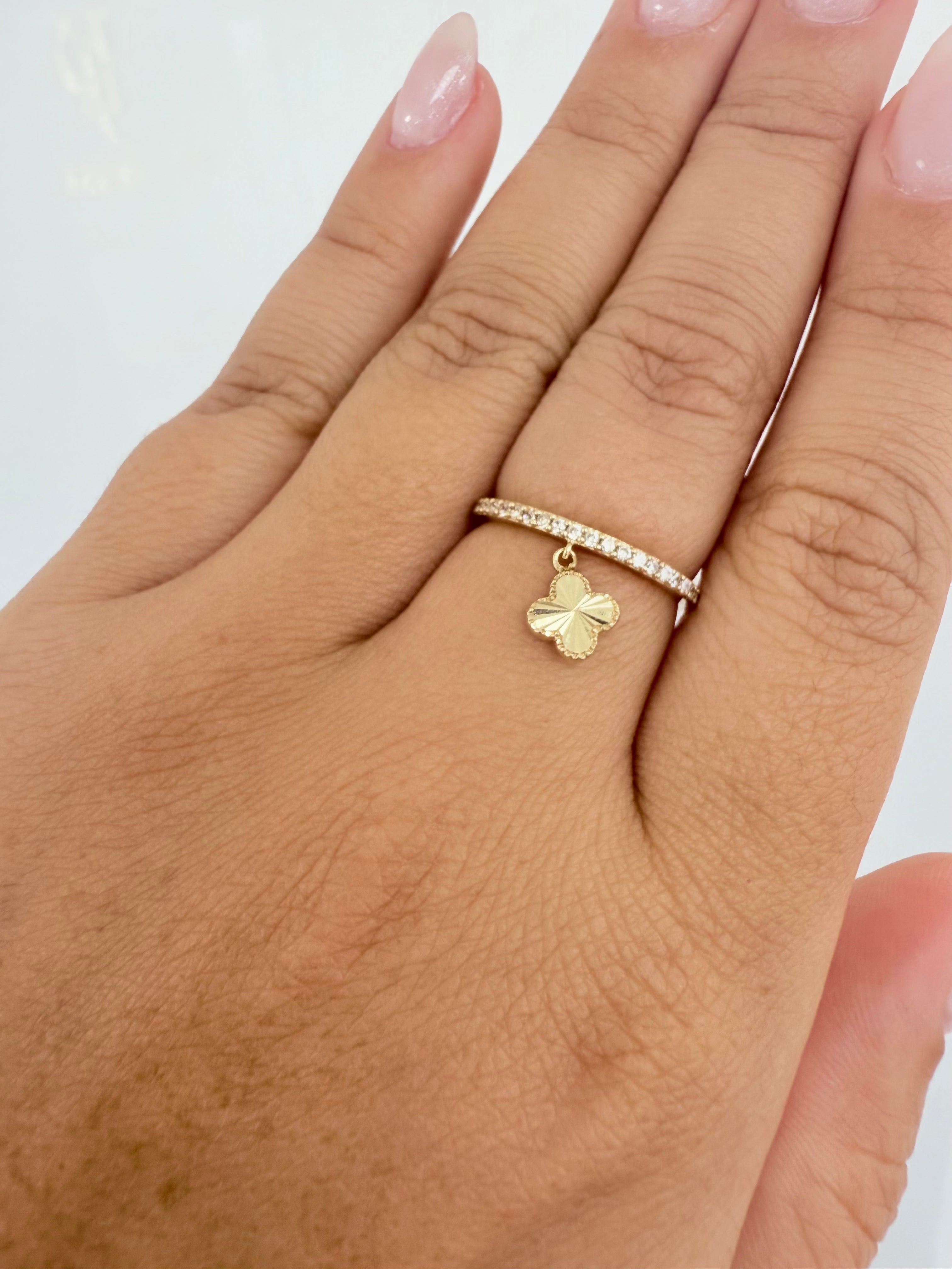 Anillo de flor colgante reversible 10k