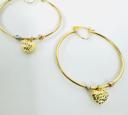 Argollas con corazón colgante 14k