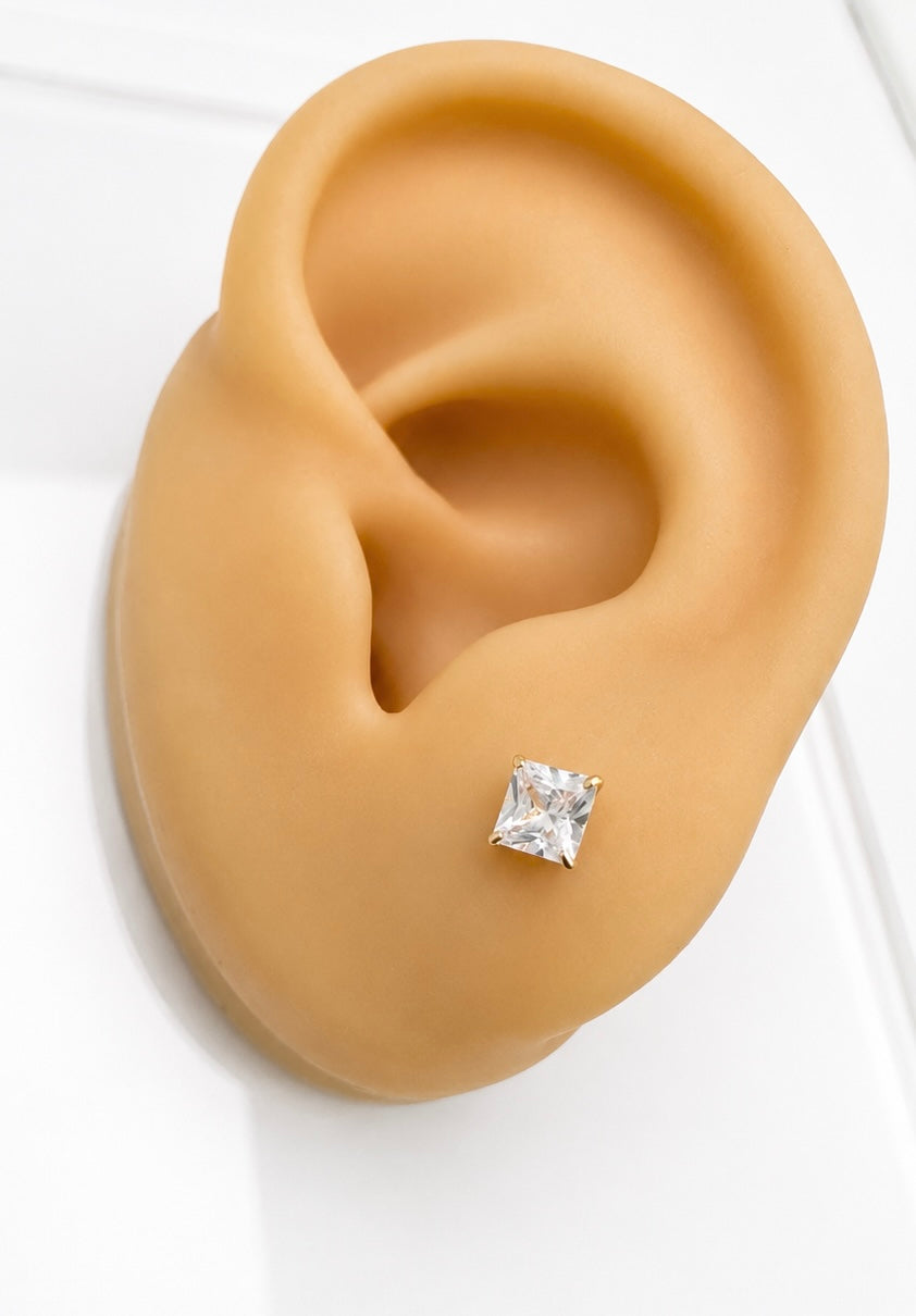 Arete cuadrado de piedra 14k