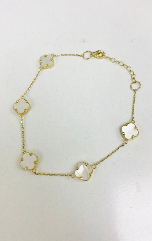 Pulsera de clover blanca 10K
