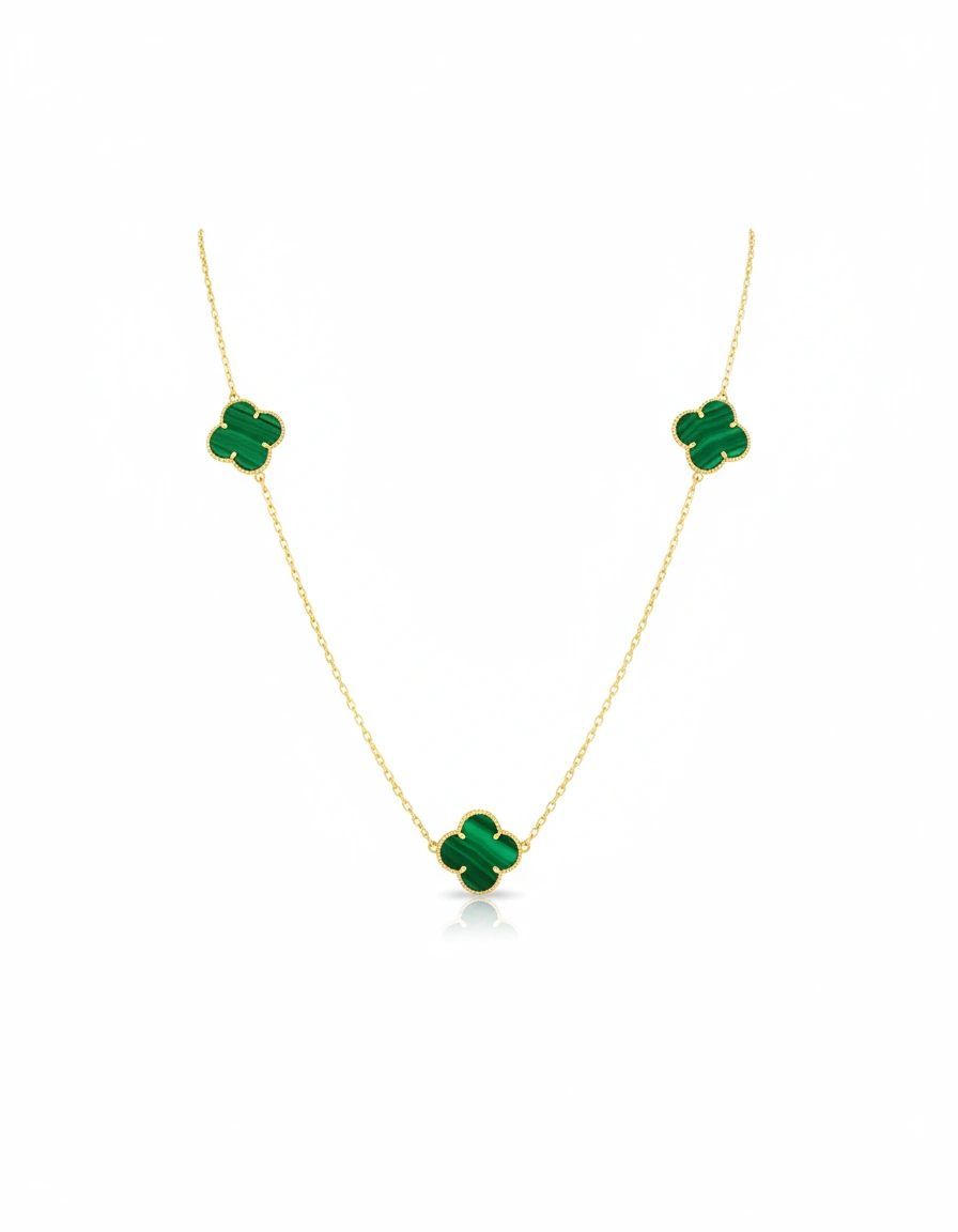 Cadena de 3 clover  verdes 14k