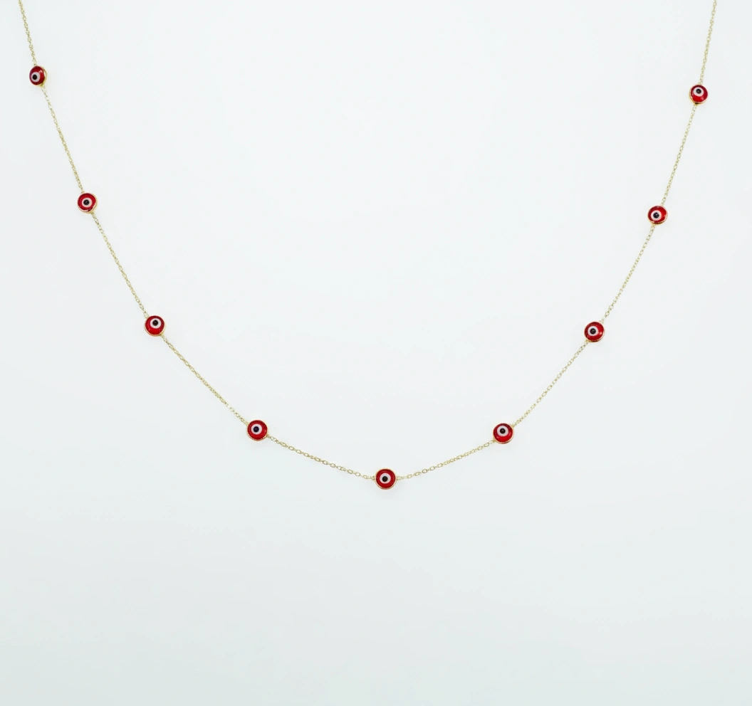 Cadena de ojos turcos color rojo 14k