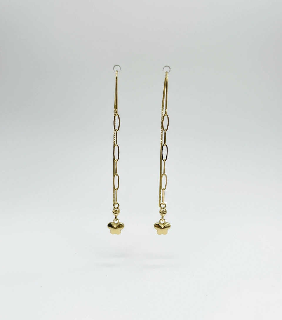 Aretes colgantes con mariposa 14k