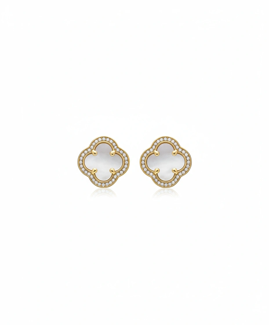Aretes de trebol madre perla 14K