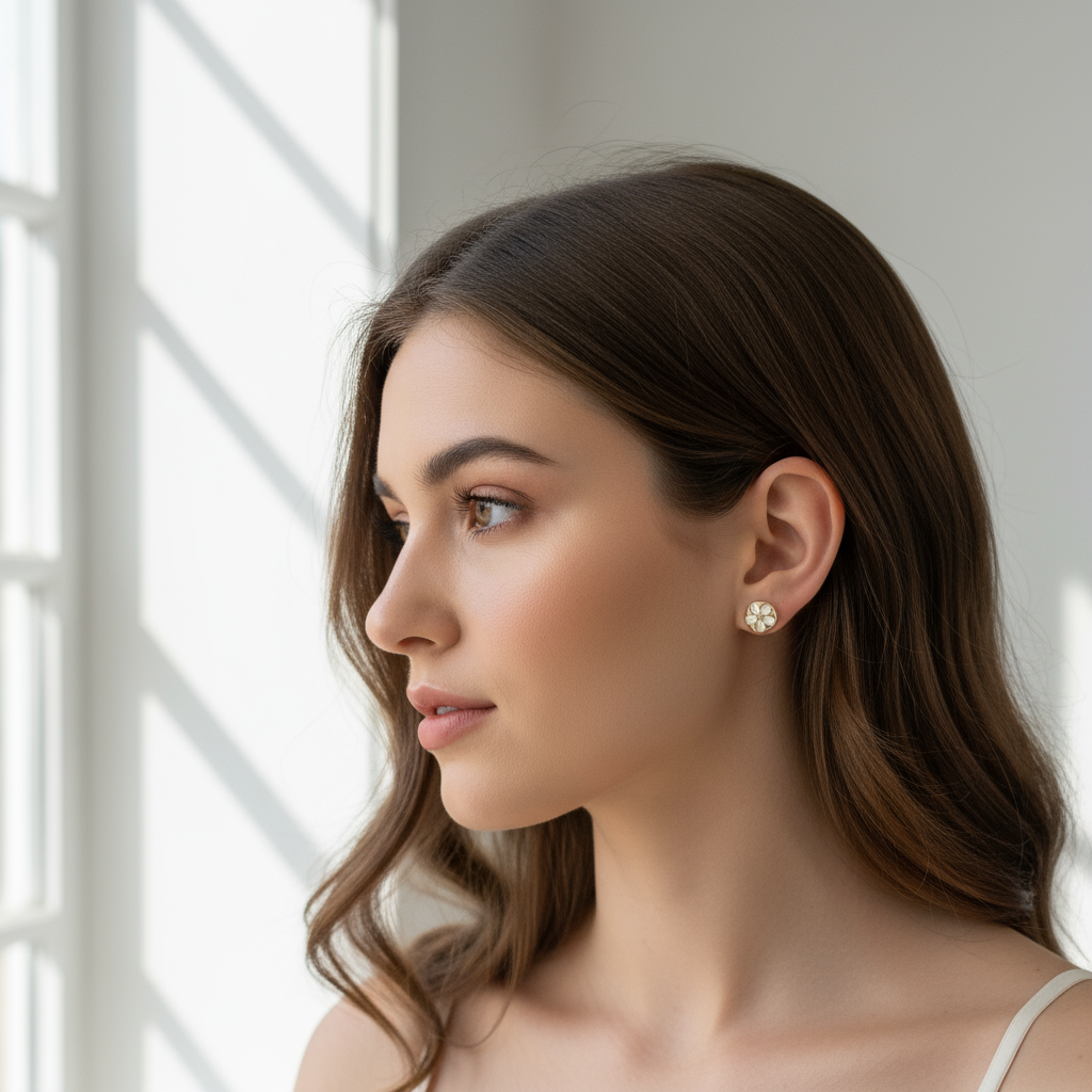 Aretes de flores con madre perla 14k
