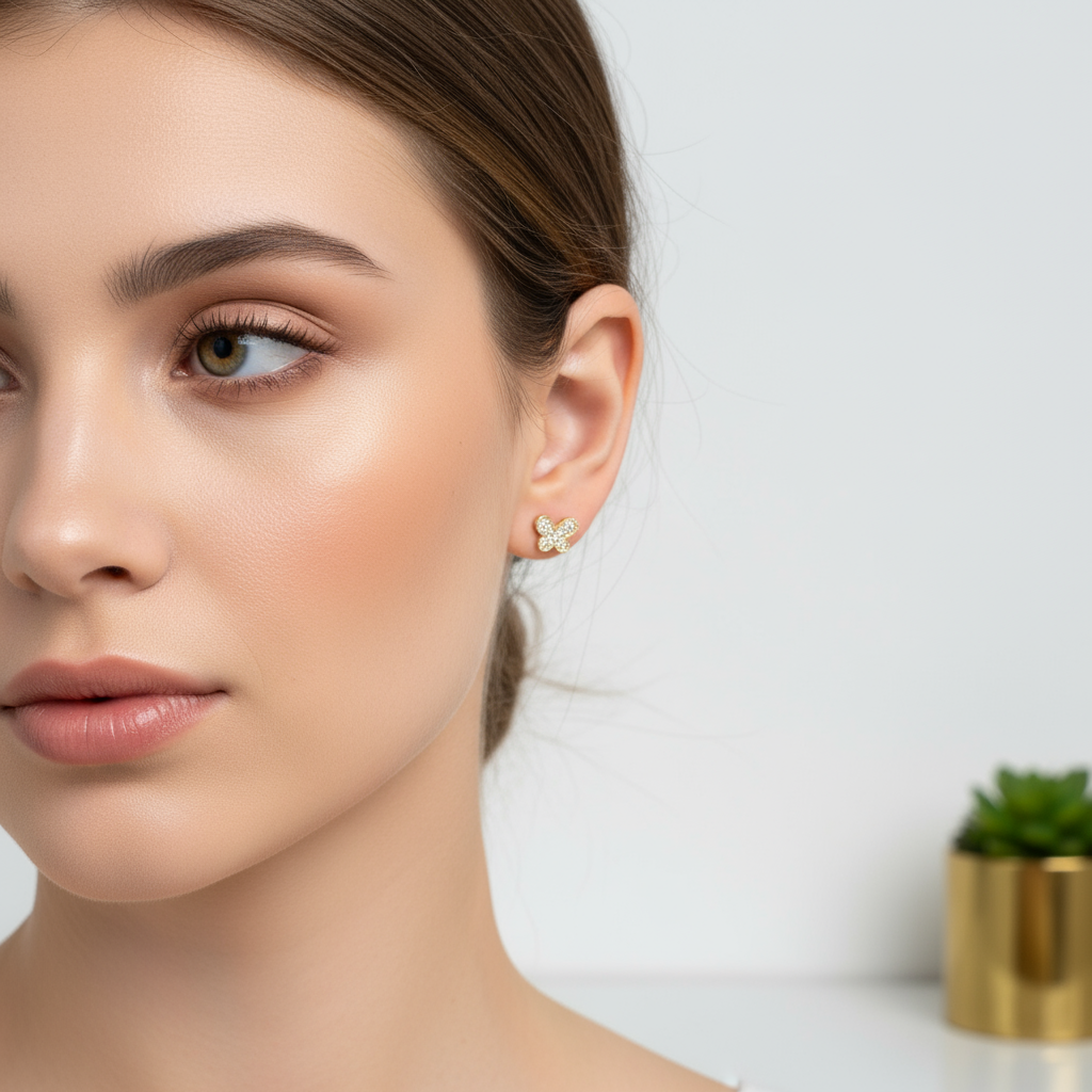 Aretes de mariposa con piedra 14k