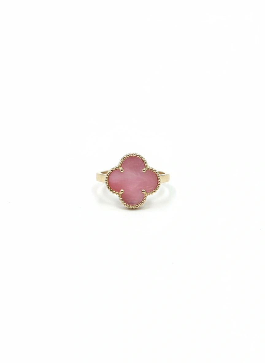 Large Pink clover ring 14k