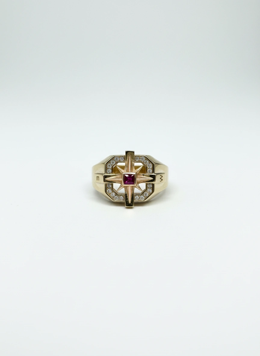 Man compass ring 10k