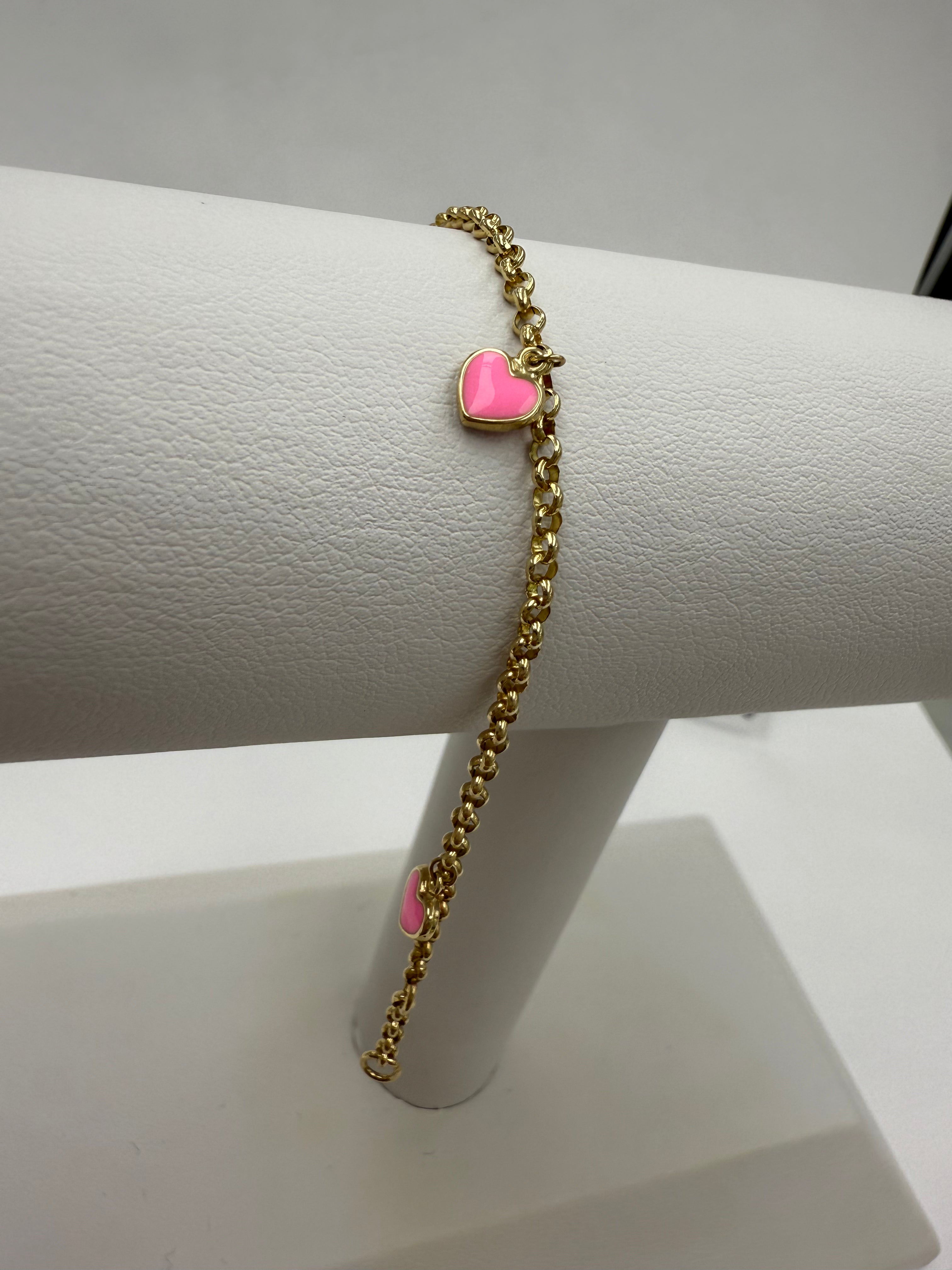 Pulsera rolo de corazon 14K