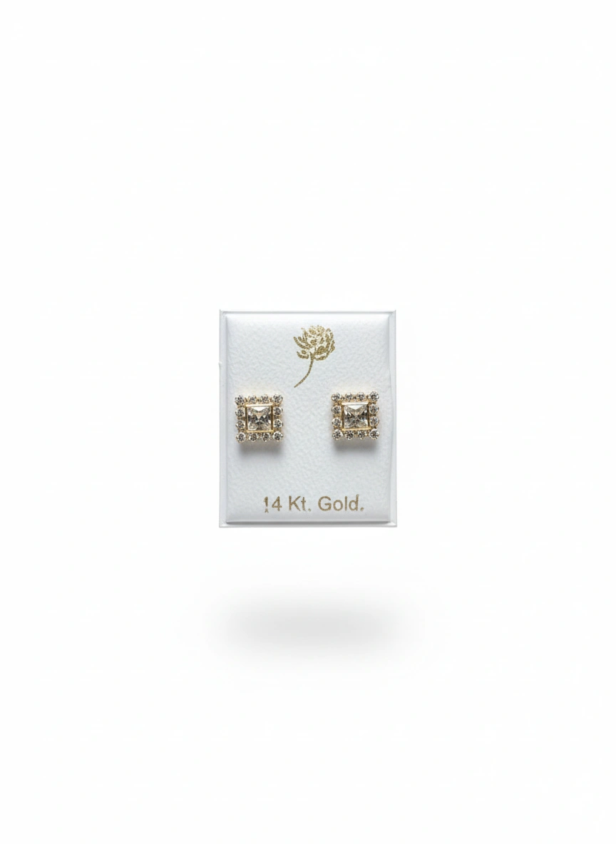 Aretes cuadrados con piedras  14K