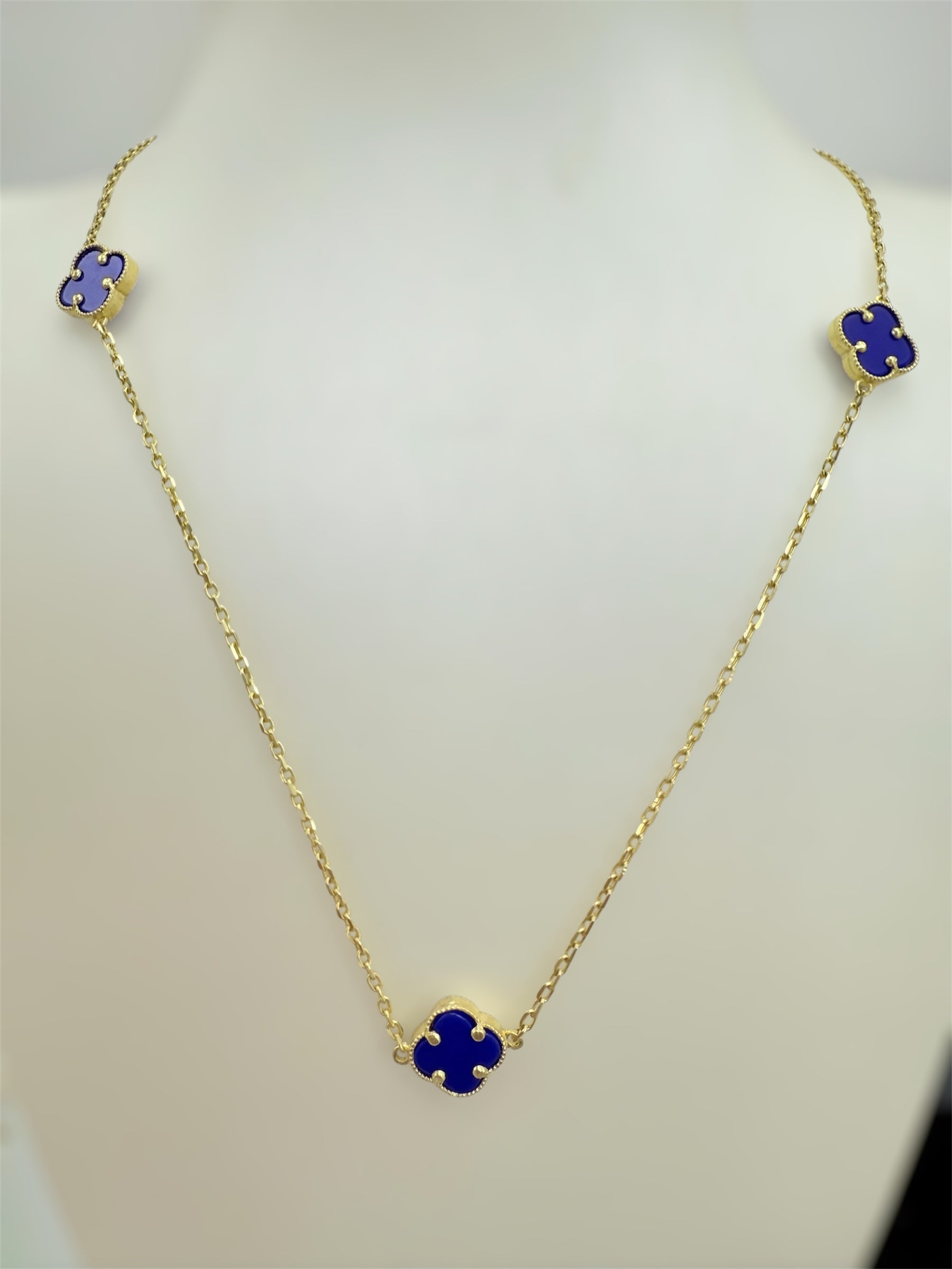 Cadena de 3 clover azul royal  mediano 10k