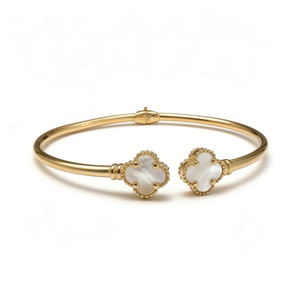 Pulsera rígida de clover blanco 14k
