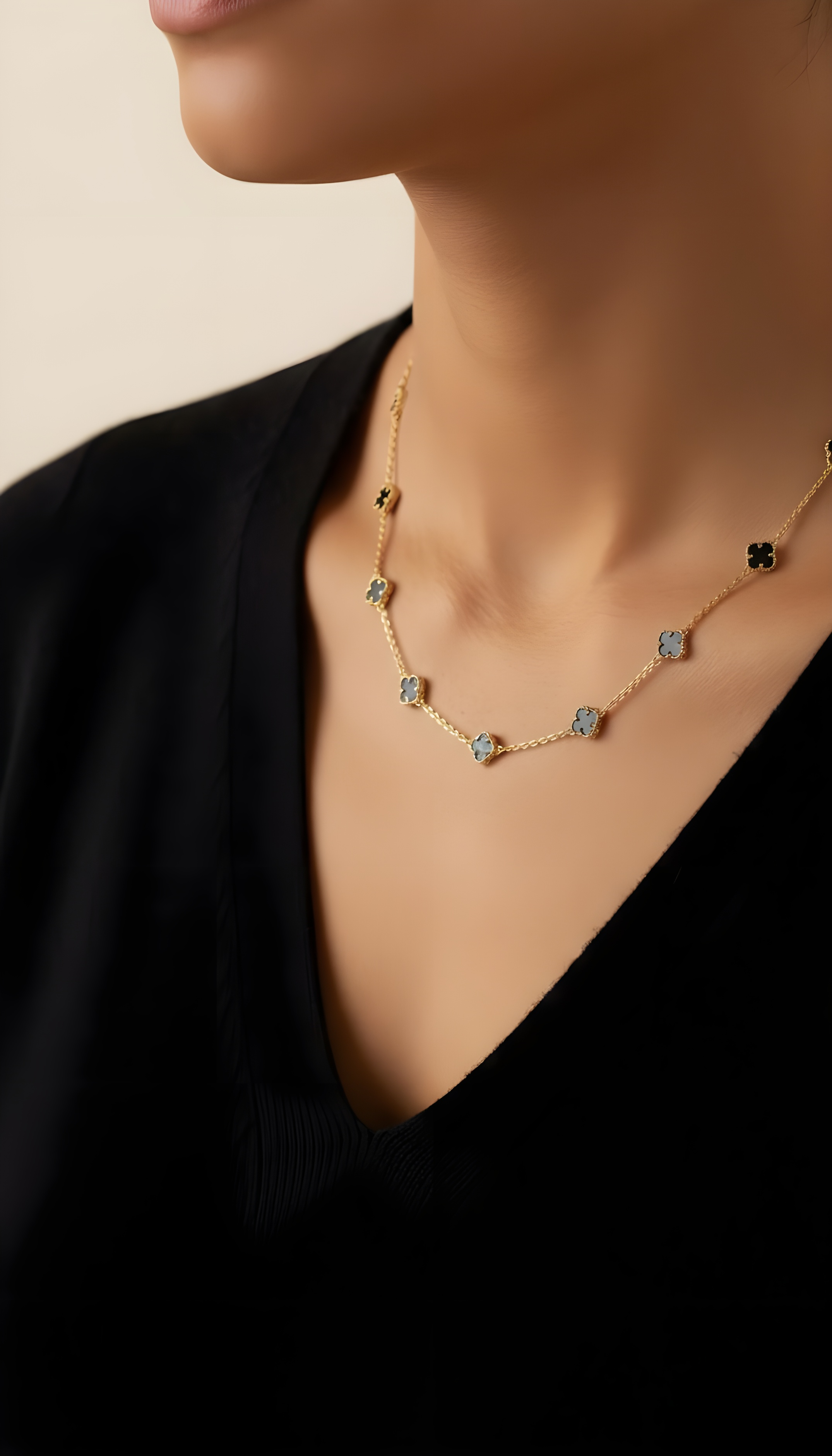 Cadena clover de 10 Flores de 14k