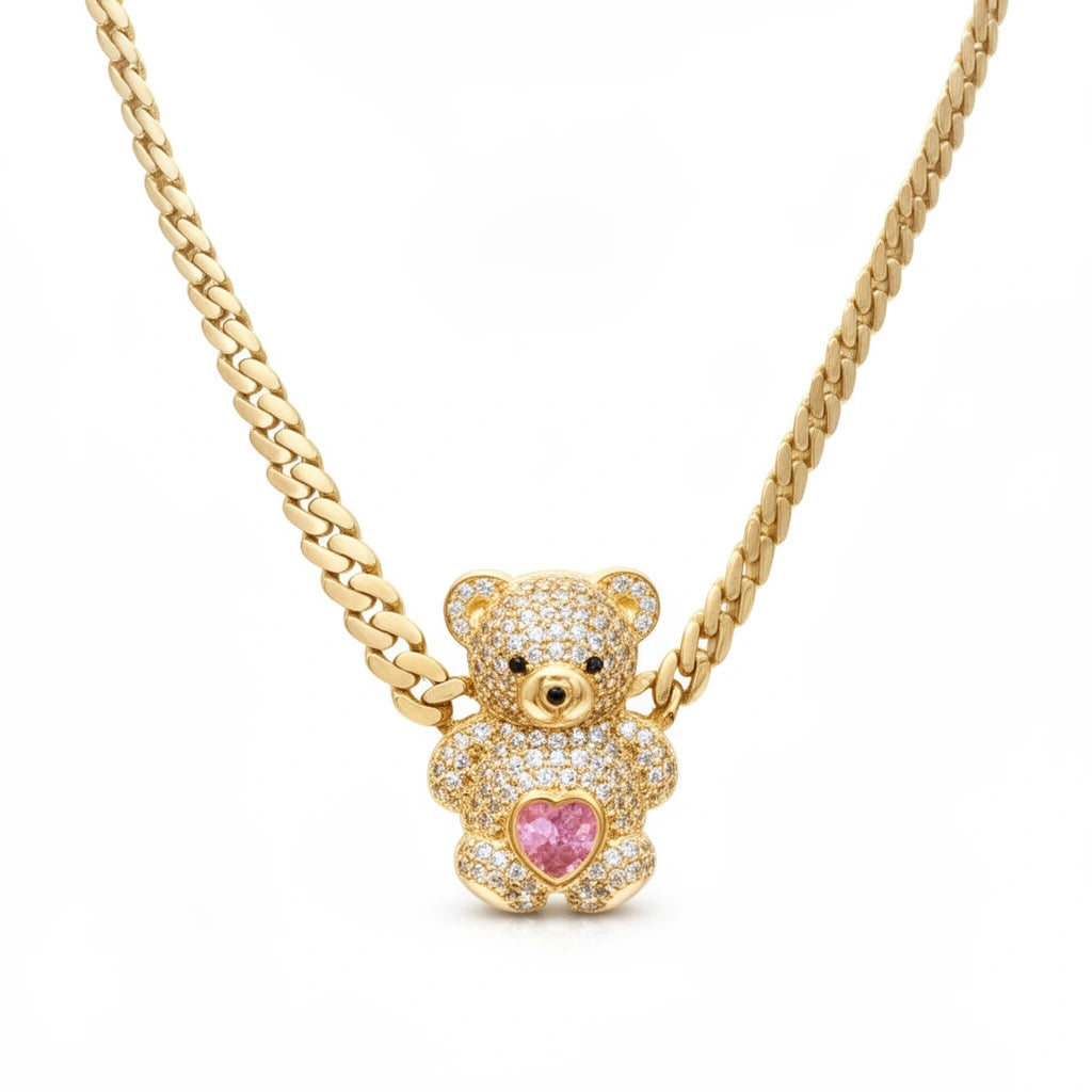 Cadena Mónaco de oso rosa 14K