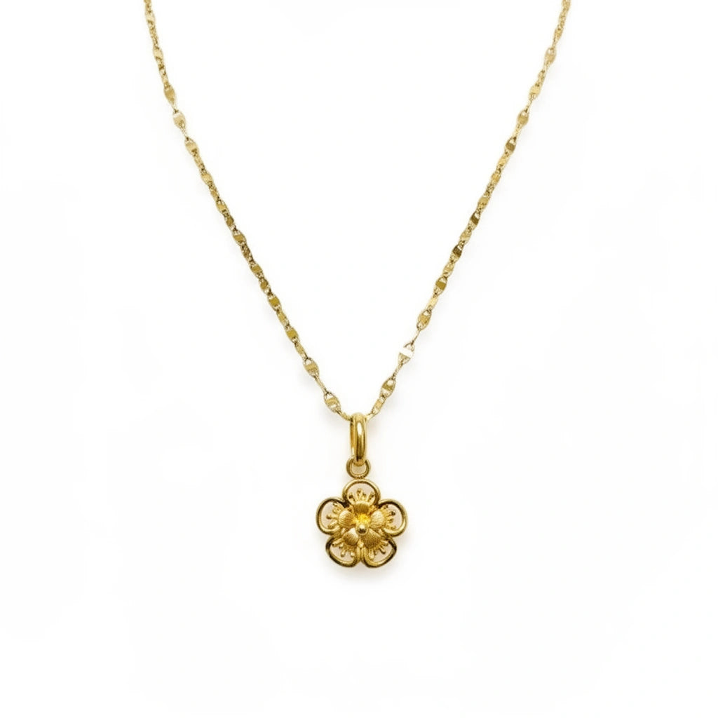 Cadena corte espejo de flor 14K