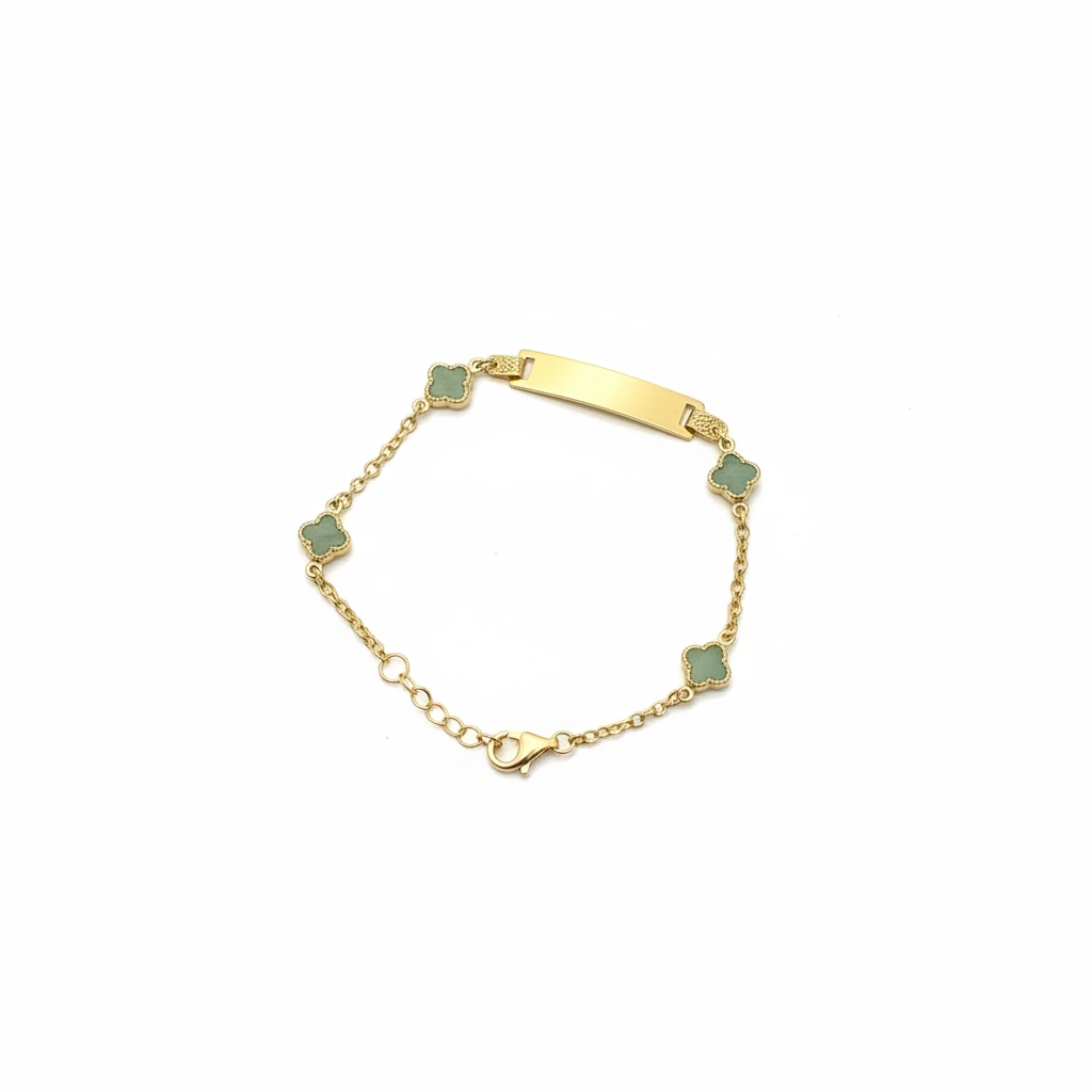 Pulseras con placa y flor 10K