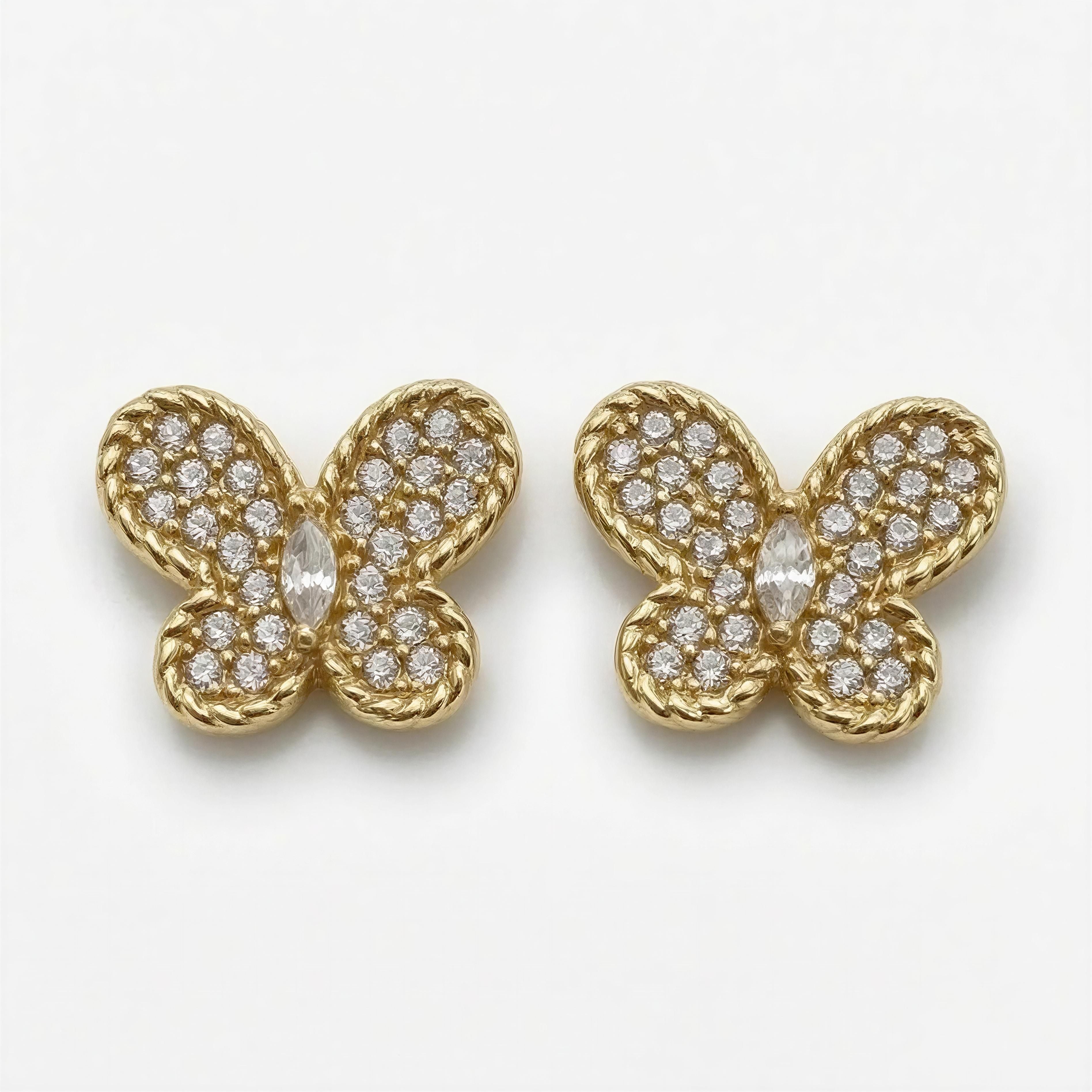 Aretes de mariposa con piedra 14k