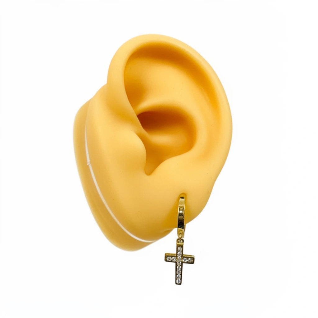 Argollas con cruz colgante 14k