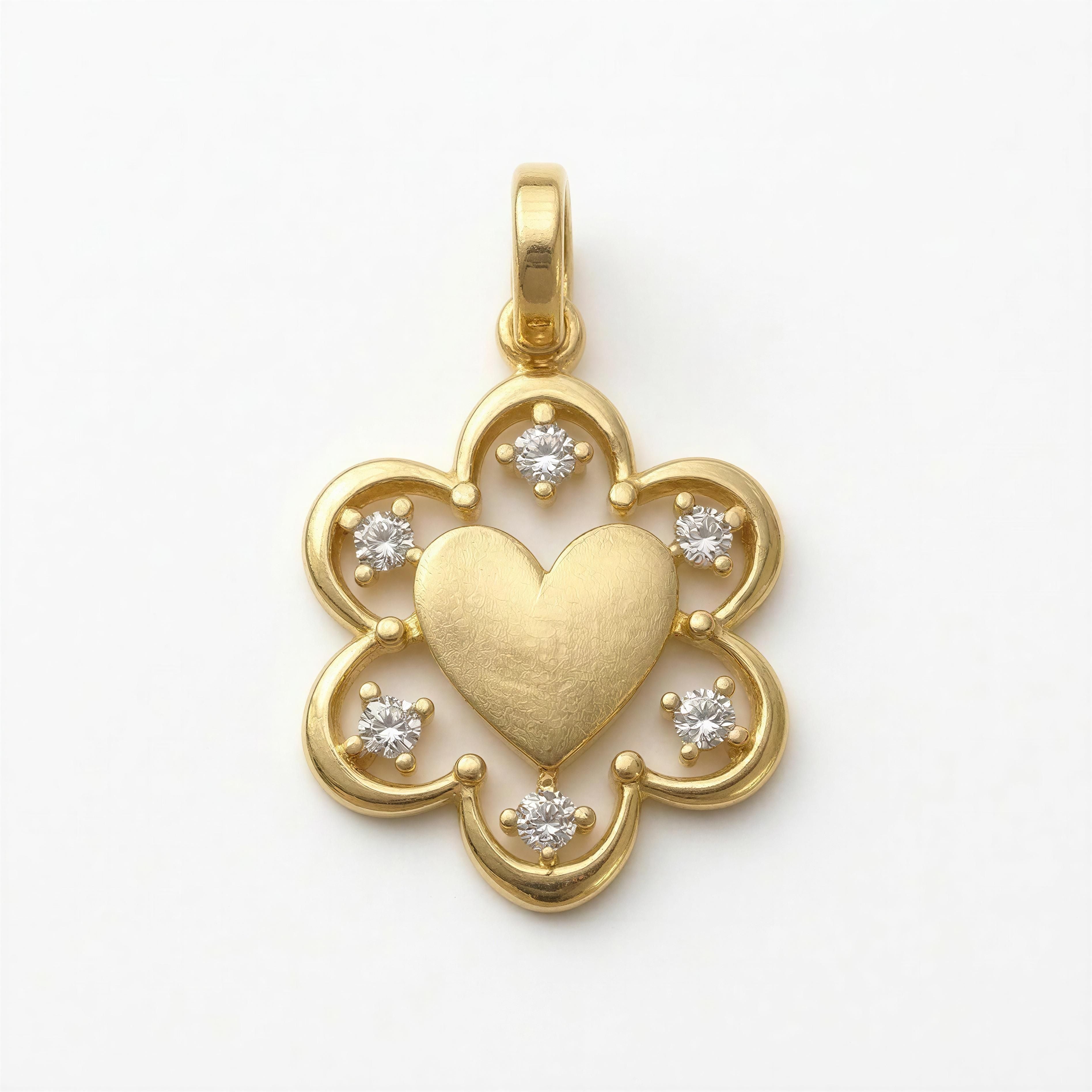 Dije de flor con corazon 14K