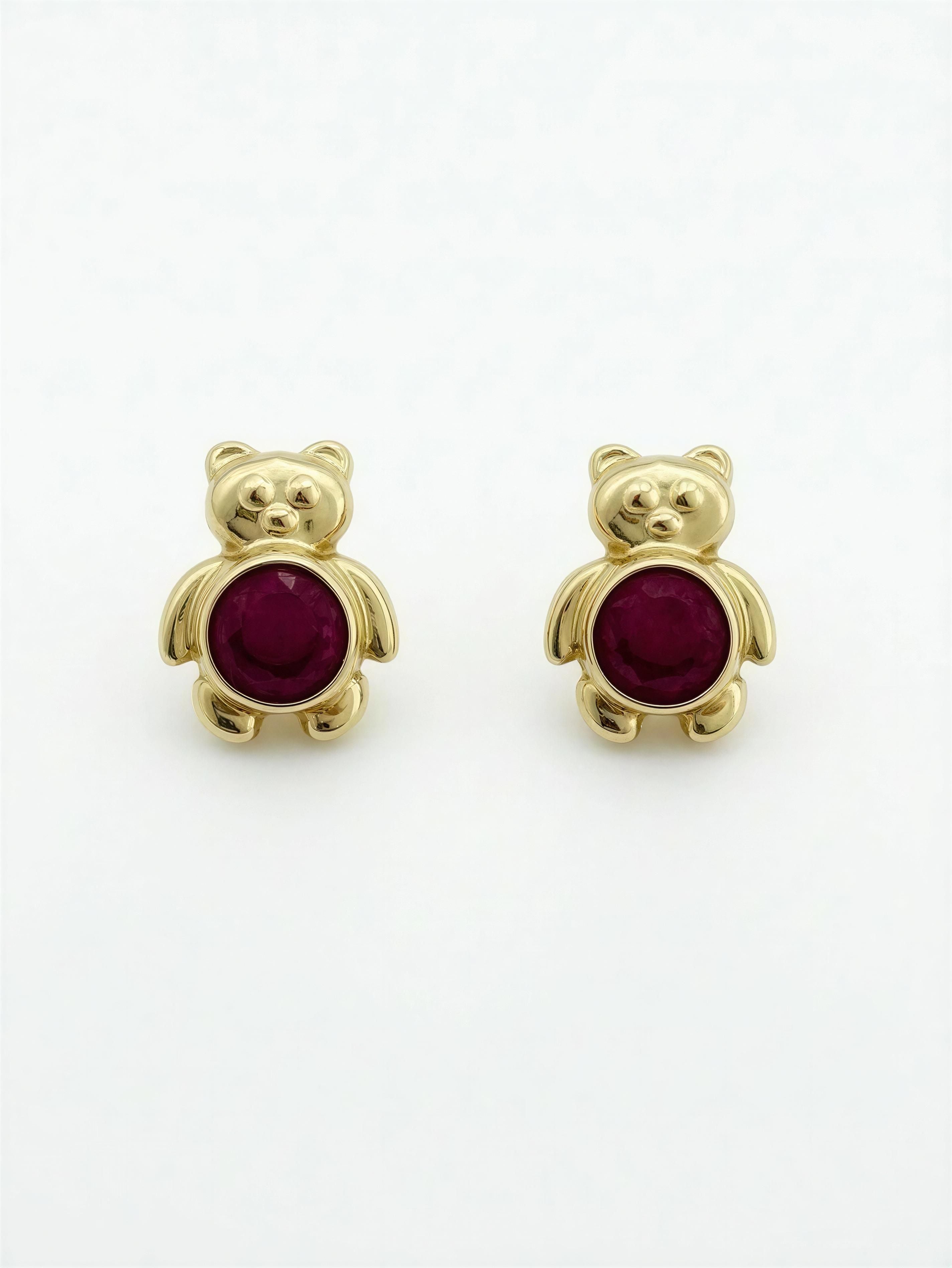 Aretes de oso 14K - rosado fuerte