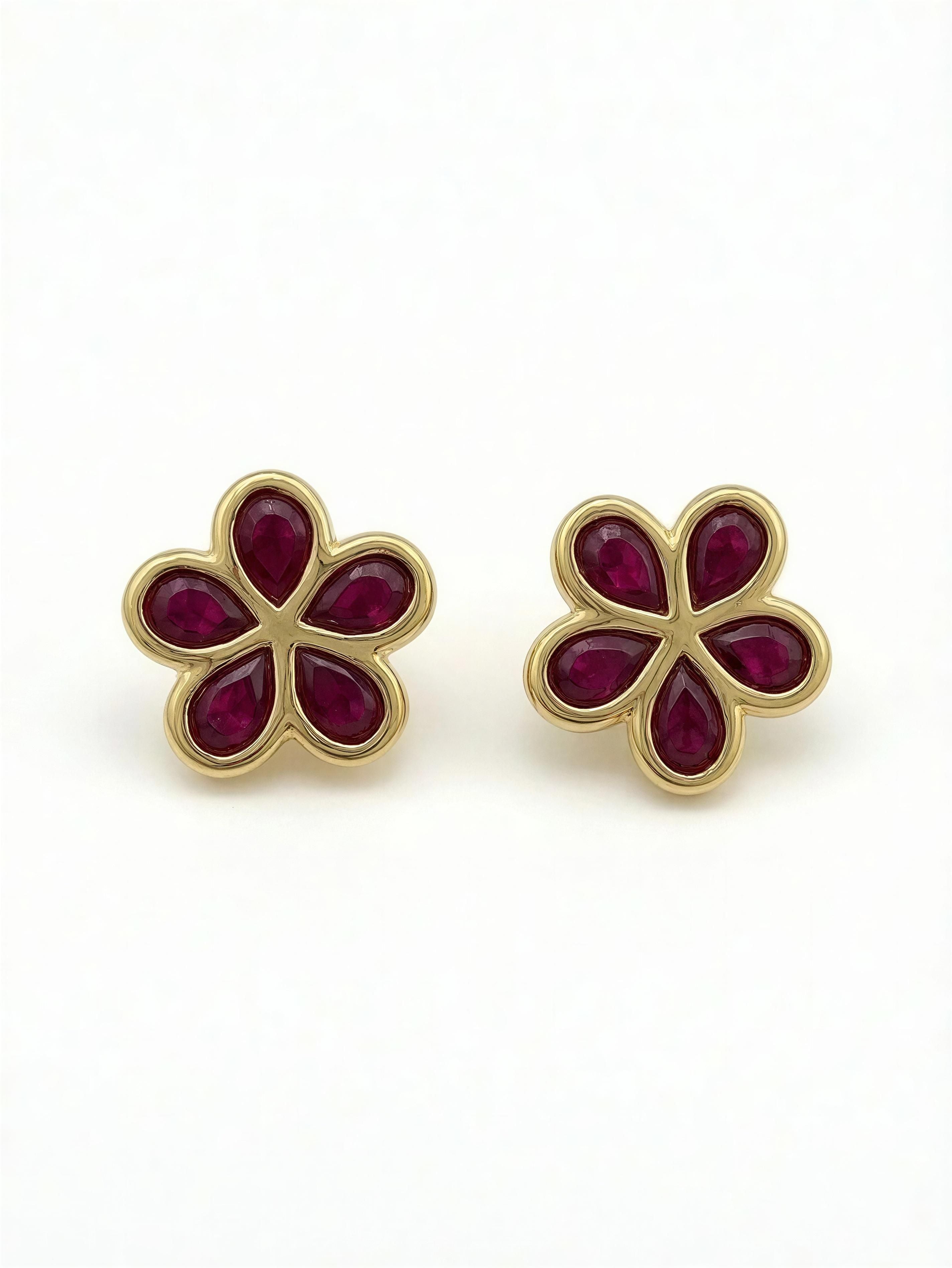 Aretes de flor  14K - rosado fuerte