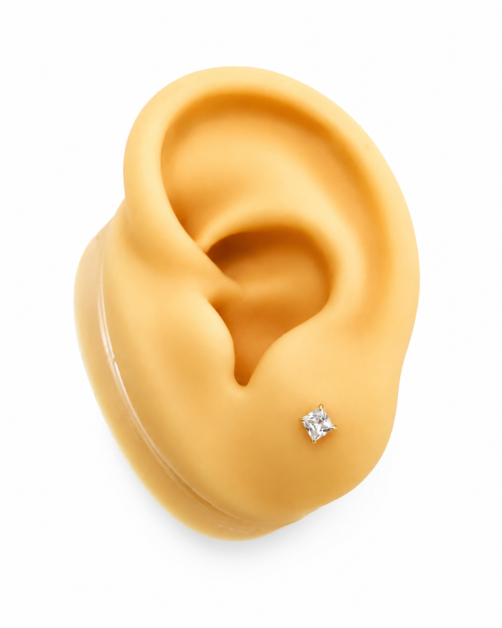 Aretes piedra cuadrados pequeños 14k