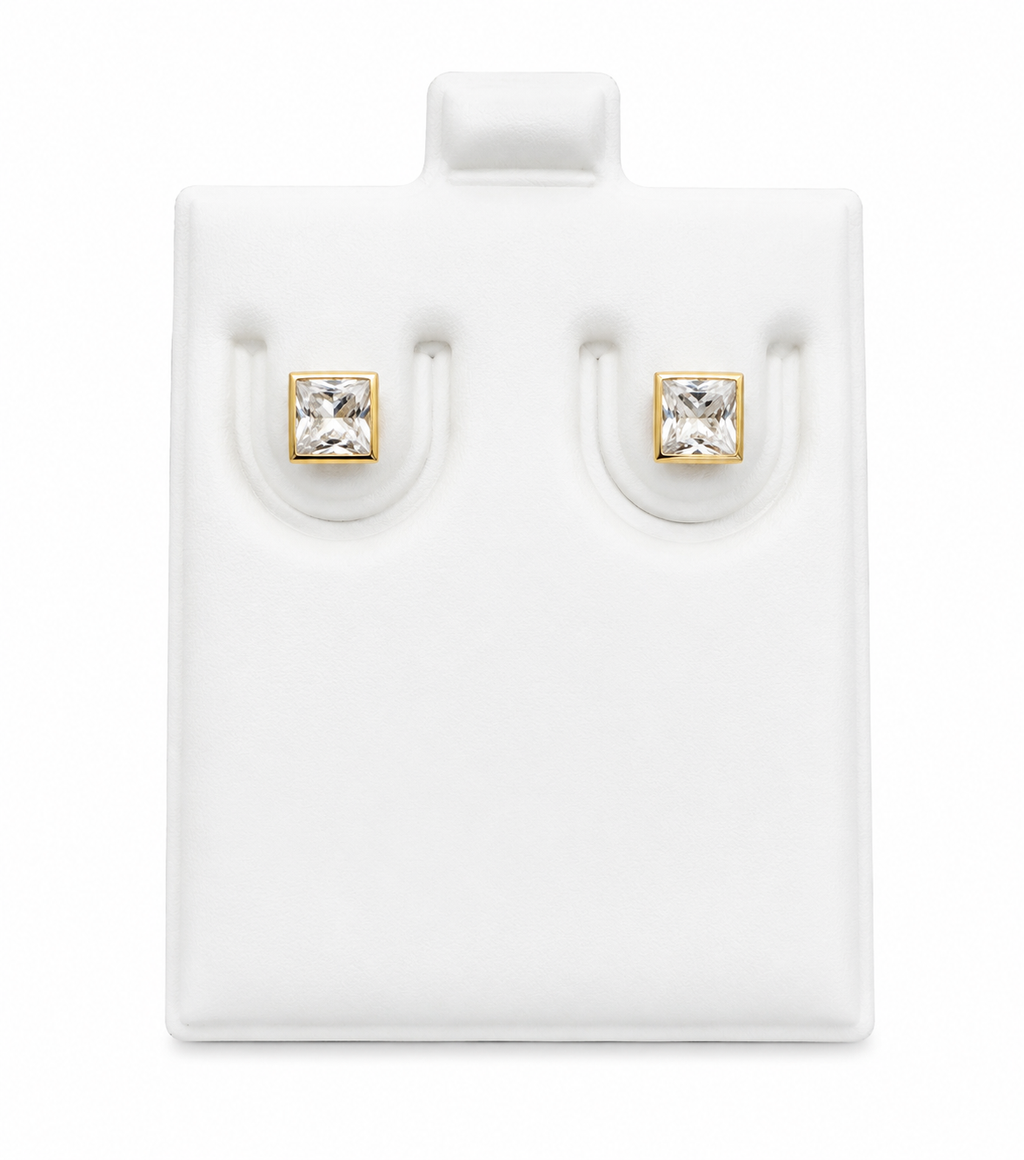Aretes cuadrados de piedras 14k
