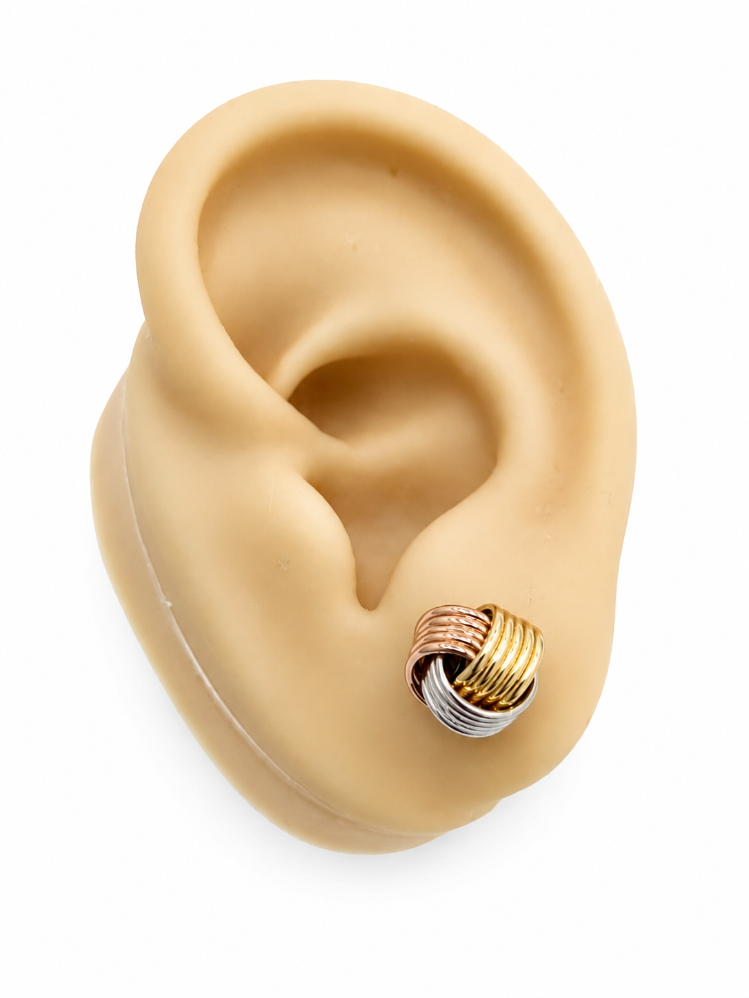 Aretes nudo 3 oros 14k