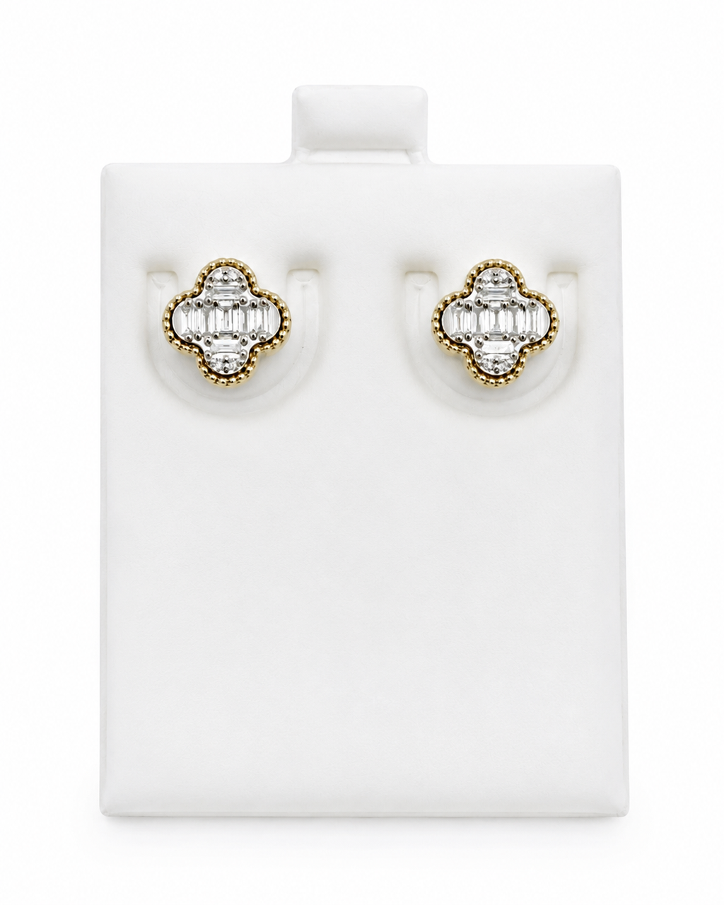 Aretes flor trébol Diamantes naturales 14k