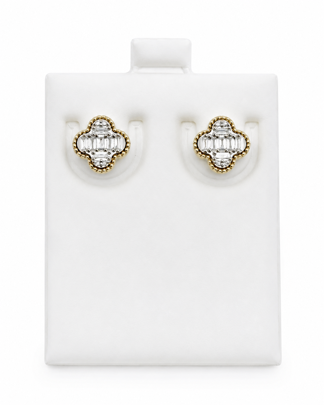 Aretes flor trébol Diamantes naturales 14k