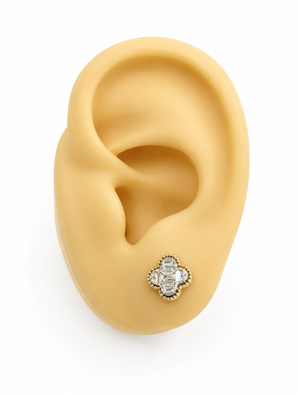 Aretes flor trébol Diamantes naturales 14k