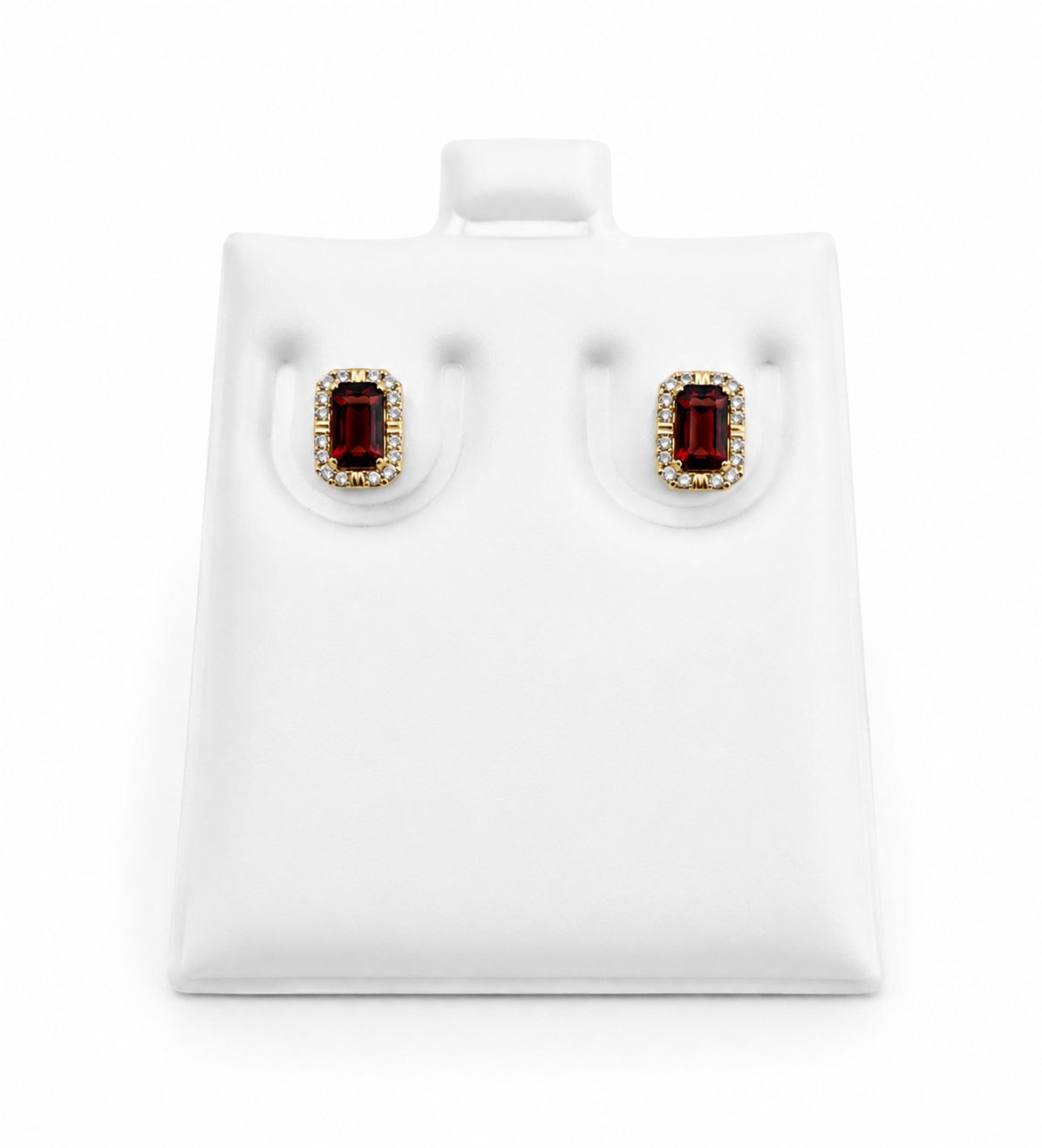 Aretes pequeños 10k garnet y diamante natural