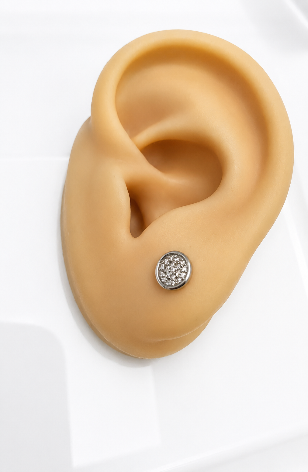 Aretes oro blanco diamante natural 10k