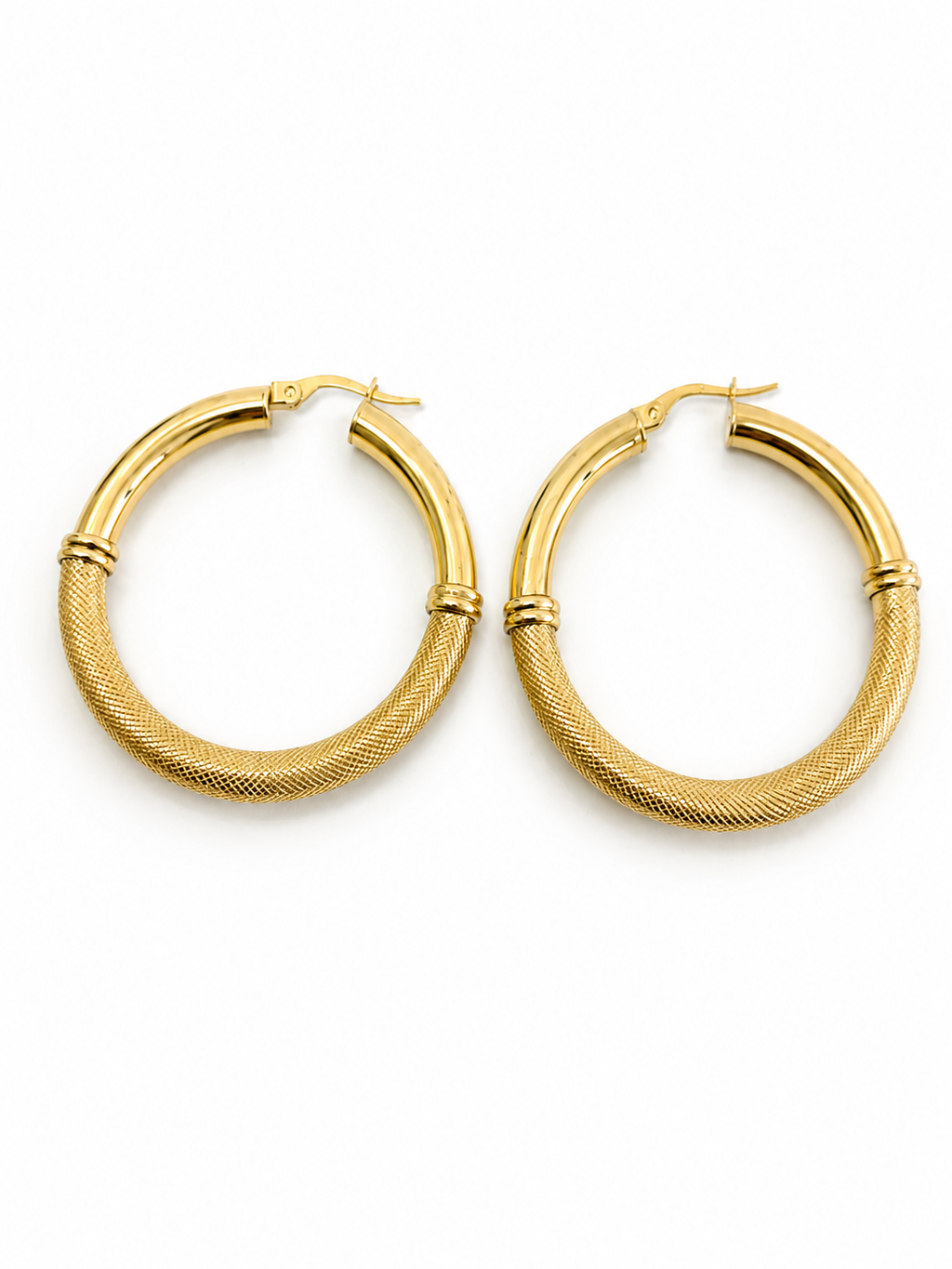 Argollas combinadas lisas y nevadas 14k 4mm