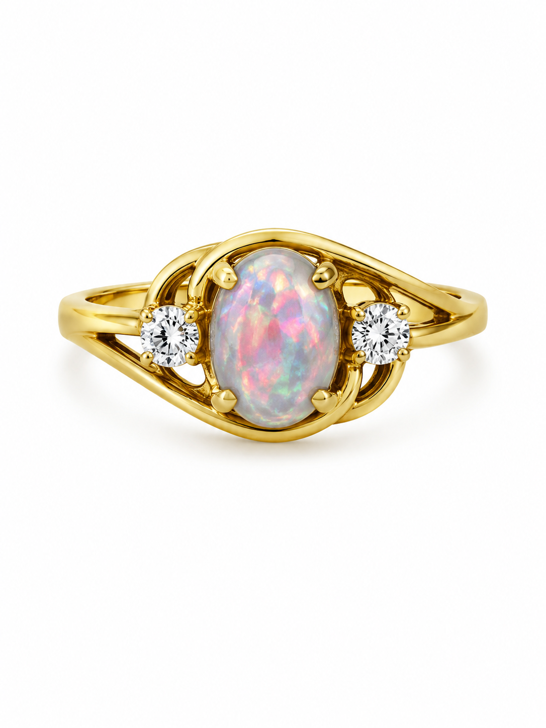 Anillo piedra ópalo y diamante 14k