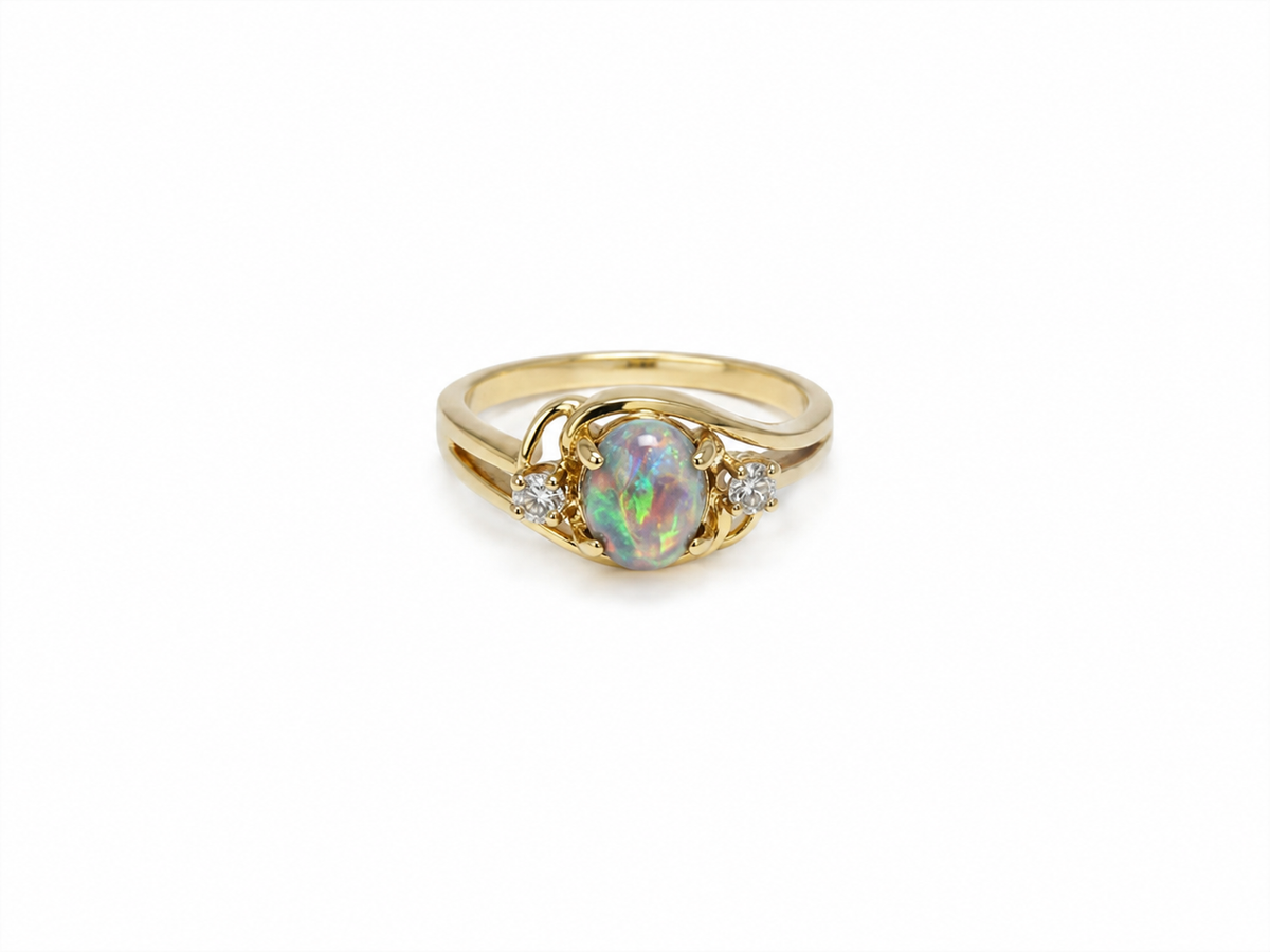 Anillo piedra ópalo y diamante 14k